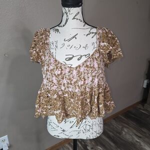 Peplum Floral Puff Sleeve Top